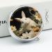 Round Pill Box with White Rabbit & Lilies | 3 Compartment Portable Pill Organizer - Decorative Metal Pocket Case - Buy Online on GoSupps.com