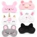 Boyiee 6 Pieces Cute Animal Eye Masks for Girls Soft Sleeping Masks Blindfold Mask Plush Eyeshade Cover Pink Rabbits Cute Pigs Unicorns Cats Pattern for Airplane Travel Nap Overnight Party Favor