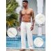 Coofandy Men's Long Linen Pants - Light Summer Beach Pants with Elastic Waist & Pockets Loose Fit White L - Buy Online on GoSupps.com