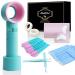 Eyelash Extension kit Including Eyelash Fan Precision Tweezers 50 Disposable Eyelash Brush Sticks 20 Pairs of Under-Eye Gel Pads 2 Tapes 100 Micro applicators (Blue Pink kit) Blue Powder Kit