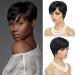 Yonova Pixie Cut Wig Human Hair for Women Short Wigs Layered Pixie Haircut Side Bangs Full Machine Made Gluless Natural Wavy Short Wig Black Color 1B