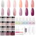 Lofuanna 24Pcs Dip Powder Nail Kit-12 Colors Nude Pink Purple Glitter Dipping Powder Starter Kit with Base Top Coat Activator No UV/LED Needed All-in-One DIY French Nail Art Manicure Set for Beginners A3-Elegant Colors