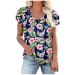 Petal Sleeve Tops for Women Loose Sexy Vneck Summer Pullover Floral Printed Lightweight Soft Blouses Tshirts Blue Large