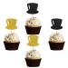 MonMon & Craft Top Hats Cupcake Toppers - Funny Birthday Cupcake Toppers - Magic Theme Baby Shower Wedding Party Cupcake Decorations - Boys Men Birthday Cupcake Toppers Black Gold Glitter 24 Pcs