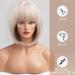 HAIRCUBE 12 Inch Blonde to White Bob Wig with Bangs | Ombre to Blonde Synthetic Heat Resistant Hair for Women - Creamy White - Buy Online on GoSupps.com