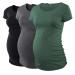 Love2Mi 3PCS Maternity Shirt Short Sleeves Maternity Wear T-Shirt Casual Maternity Tops S Black + Dark Gray + Pock Dark Green