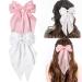 Kinretixia 2 Pieces Hair Bow Clips for Women Large Satin Hair Bows Long Tail Alligator Clips Big Hair Bow Girls Hair Pink/White