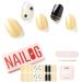 NAILOG Semi Cured Nail Strips (20 Extra Long Polish Stickers / Wraps) | Glossy & Long Lasting Soft Finishing | Golden Pearlescent/Glitter |Bonbon