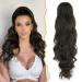 BARSDAR Drawstring Ponytail Extension 26'' Long Body Wavy Brown Hair Ponytail Hair Extensions for Women Synthetic Clip in Fluffy Pony Tails Hairpieces for Women Daily Party (Darkest Brown) 26 Inch (Pack of 1) Darkest Brown