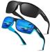 Ollrynns Sport sunglasses men 2 pieces of polarized sports glasses for men women to fishing bike golf running uv400 protection black & blue