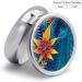Round Tropical Leaves Pill Box | 3 Compartment Decorative Metal Organizer | Portable Tribal Design - Buy Online on GoSupps.com