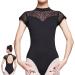 UTOWO Women's Black Lace Short-Sleeve Ballet Leotard with Swan Collar - Small - Buy Online on GoSupps.com