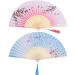 2 Pieces Folding Fans Handheld Fans Bamboo Fans with Tassel Women's Hollowed Bamboo Hand Holding Fans for Wall Decoration Gifts (Pink Peach Blossom and Blue Cherry Pattern) Blue Pink