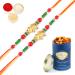 Ghasitaram Gifts Rakhis Online for Brother- -Set of 2-6043 Rakhi Thread with 100 GMS of Dryfruits Mix Can 2 Rakhi with 100 gms of Dryfruits Mix Can