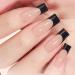 Black French False 24PCS French Tip False Nails French False Medium Square Nails Fake Nails Full Cover Press on Nails with Jelly Glue Stick on Nails for Women Girls Nails Art Medium Square Black