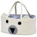 InfiBay Baby Diaper Caddy Organizer, Baby Nursery Storage with Removable Dividers and Sturdy Handles, Cute Bear Basket, Cotton Rope Baby Basket, Portable Diaper Storage Basket White