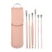 VOCOSTE 6Pcs Stainless Steel Ear Cleansing Tool Set Ear Cleaner Ear Care Set with Leather Packaging Pink
