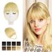 BARSDAR Clip in Fringe Human Hair 100% Real Hair Fringe Extensions Clip in French Bangs Fringe with Temples Clip on Fringe Bangs Real Hair Pieces for women Natural Color Washable/Dye-able 613# Neat Bangs (Pack of 1) 613# Bleach blonde