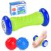 Foot Roller Massage Spiky Ball for Relief Plantar Fasciitis and Reflexology Massager for Deep Tissue Acupresssure Recovery for Relax Foot Back Leg Hand Tight Muscle 1 roller and 2 Spiky Balls 1.blue