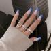 QINGGE Navy Blue French Tip Press on Nails Medium Length Coffin Glossy False Nails - Full Cover Wave Design Acrylic Nails for Women - Buy Online on GoSupps.com