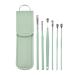 VOCOSTE 6Pcs Stainless Steel Ear Cleansing Tool Set Ear Cleaner Ear Care Set with Faux Leather Packaging Green