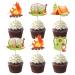 Jollyboom Camping Cupcake Toppers 24 PCS Happy Camper Birthday Party Decorations Double-sided Printing Adventure Cake Topper for Camping Themed Birthday Decorations Baby Shower Party Green