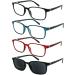 Mini glasses Designer 4-pack: 3 high-quality reading glasses and 1 sun reading glasses unisex rectangular feather-light plastic frame with flex hinges stylish reading aid for women and men black 1.5 diopters