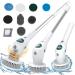 Cordless Spin Cleaning Brush Electric Spin Scrubber with 8 Replaceable Brush Heads and Adjust Extension Handle LED Light Real-time Power Display 3 Speeds IPX7 Waterproof Shower Scrubber