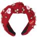 Rhinestone Headband for Women Elegant Jeweled Top Knot Hairband for Valentine Day with Heart Decoration (Dark Red) - Buy Online on GoSupps.com