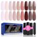 Lavender Violets 13 Pcs Gel Nail Polishes Set 9+3 Nude Colours Nail Art Design UV LED Soak Off With Base Coat Matte n No Wipe Top Coat Nail File Starter Manicure Kit C962B Nude Colours-962B