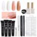 GAOY Poly Nail Extension Gel Kit of 4 Colors with Top Coat Base Coat Dual Forms and Tools Gel Nail Enhancement All-in-One Nail Builder Gel French Manicure Kit 4 Colors Set