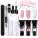 Sunshineface Nail Extension Kit 3 Colors Extension Gel with Nail Lamp Base Top Coat Slip Solution for Beginners Nail Art DIY