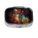 Splendid Fireworks Printing 2 Compartment Small Pill Case Cute Small Pill Box Purse Pill Boxs Travel Pill Organizer for Pocket Purse and Travel Gifts
