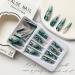 24Pcs Long Green Marble Coffin Press on Nails with Gold Foil Designs - Glossy False Nails for Women & Girls - Buy Online on GoSupps.com