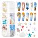 NICENEEDED Ocean Themed Nail Decorations Kit Irregular Abalone Shell Slices Conch Starfish Nail Art Charms Colorful Seashell Fragments Caviar Beads Nail Studs Supplies for Nail Design(Style 6)