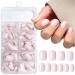 AddFavor Short Press on Nails Short Square Round Fake Nails Glossy Full Cover Acrylic Artificial Glue on Nails for Women 240pcs/pack Light Pink Nails Sticky Tabs Nail File