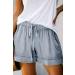 Women's Comfy Drawstring Elastic Waist Shorts | Summer Beach Lightweight Pants with Pockets - Light Blue - Buy Online on GoSupps.com
