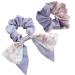 2 PCS Hair Scrunchies Satin Silk Stretchy Solid Color Hairbands for Thick hair Curly Hair Thin Hair Sleeping Traceless Frizz Prevention Girls Women Use (Flower Bow Purple-2pcs)