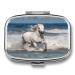 Pill Box White Horse Running on The Sea Print 2 Compartment Medicine Pill Case Pill Organizer Decorative Metal Portable Pill Box for Pocket Or Purse Style
