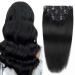 Black Women's 14 Inch Brazilian Virgin Clip in Human Hair Extensions - 100% Unprocessed Full Head Natural Black Straight Hair - 8Pcs 120g - Buy Online on GoSupps.com