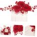 DOITOOL Red Rose Flower Hair Clip Comb Artificial Pearl Hair Comb Red Rose Hair Clip Bridal Accessories Chinese Style Hair Accessories Tiara Floral Hairpin Dress Flowers Bride - Buy Online on GoSupps.com