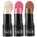 Blush Stick 3 PCS Contour Stick Waterproof Long Lasting Highlighter Makeup Stick Lightweight Multi-use Cream Contour Buildable Face Makeup Kit for Cheeks Lips