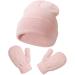 XYIYI Newborn Baby Winter Beanie Hat Mitten Set Infant Toddler Warm Knitted Hat Glove Set for Boys Girls 2-5 Years Pink2