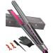 Hair Straightener 2 in 1 Salon Hair Flat Iron Curler Waver with Negative Ion Styling Frizz Control LED Temperature Display Long-Lasting Finish for Straightening Hair Professional Hair Iron Grey Pink