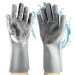 Dishwashing Gloves YIWANDA Reusable Silicone Pair of Rubber Scrubbing Gloves for Dishes Cleaning Gloves Magic Washing Gloves with Sponge Scrubbers for Kitchen Bathroom Car(Grey)
