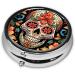 Colorful Sugar Skull Round Pill Box | Portable 3-Compartment Medicine Organizer for Travel & Purse | Vitamin & Cod Liver Oil Storage - Buy Online on GoSupps.com
