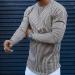 Long Sleeve Urban Striped T-Shirt for Men - Slim Fit Crewneck Pullover in Medium Coffee - Buy Online on GoSupps.com
