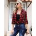 Irevial Women's Plaid Flannel Shirt - Casual Long Sleeve Button Down Blouse for Fall - Medium Red - Buy Online on GoSupps.com