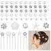 50 Pieces Bridal Wedding Hair Pins White Rose Flower Hair Pins White Flower Rhinestone Hair Pins Faux Pearl Hair Pins Bridal Rhinestone Hair Clips Accessories for Women Girls Silver White