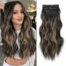 FINE PLUS Hair Extensions Clip In Long Synthetic Curly Wavy Hair Extensions 4PCS 20inch Natural Black to Caramel Blonde Clip In Hair Extension Double Weft Full Head Hair Extension